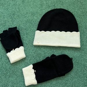 Kate Spade women’s black and white winter hat and gloves set one size